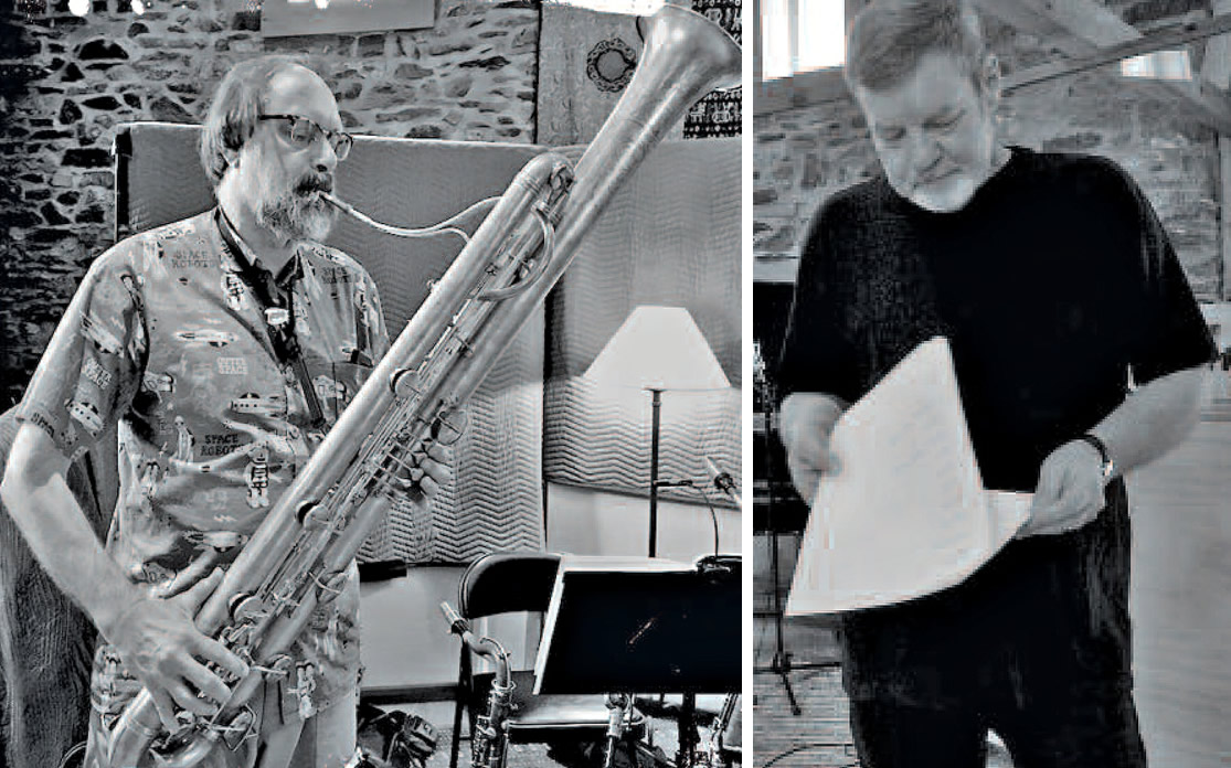 Scott with the exotic contrabass sarrusophone | Frank runs through one of the charts.